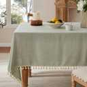 Linen Tablecloth with Tassels, Farmhouse Style Green Tablecloth, Water Resistant Burlap Tablecloths for Square Table, 60x60 Inch Green
