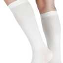 LIN PERFORMANCE 20-30 mmHg Medical Compression Socks for Women and Men Knee High Open Toe Stockings for Varicose Vein Swollen legs (M,White)