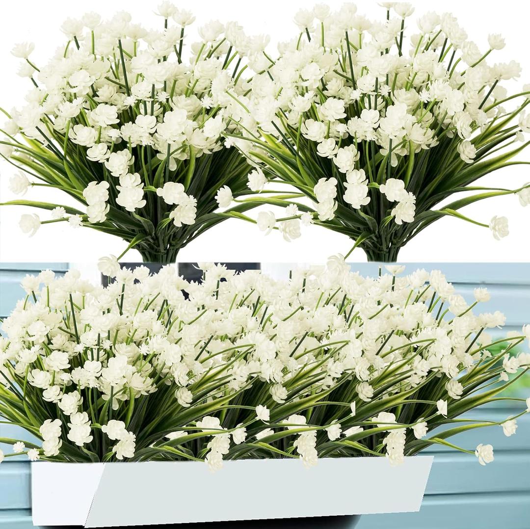 Artificial Flowers for Outdoors,20 Bundles UV Resistant Outdoor Fake Daffodil Flowers,Artificial Faux Plastic Outdoor Flowers Greenery Shrubs Plants for Indoor Outside Decor(White)