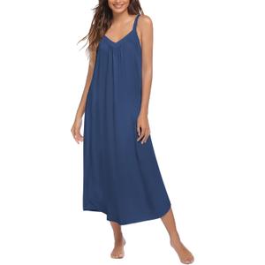 Ekouaer Womens Sleeveless Nightgown Full Slip Nightshirt Print Nightwear Full Length Loungewear Soft Nightdress (X-Large, Navy)
