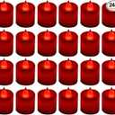 LANKER 24 Pack Flameless Led Tea Lights Candles, Flickering Red Battery Operated Electronic Fake Candles, Decorations for Wedding, Party, Christmas, Halloween (Red)