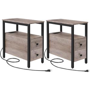 HOOBRO Set of 2 End Tables with Charging Station, Narrow Side Table with Drawers & USB Ports & Power Outlets, Nightstand for Small Spaces, Living Room, Stable, Greige and Black BG541BZP201 HOOBRO Set of 2 End Tables with Charging Station, Narrow Side Table with Drawers & USB Ports & Power Outlets, Nightstand for Small Spaces, Living Room, Stable, Greige and Black BG541BZP201