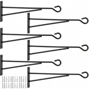 Eyrosa 8" Hanging Plant Hooks (6 Pack), Rust-Proof Metal Wall Brackets for Vertical Garden, Sturdy Plant Hangers for Outdoor Fence, Bird Feeders, Lanterns & Wind Chimes, Black Minimalist Decor