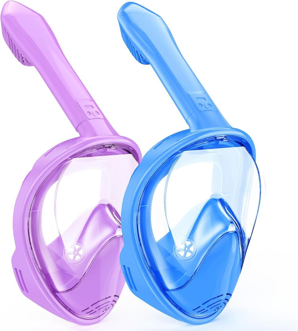 Kids Snorkel Mask Full Face, Snorkeling Gear for Kids with Camera Mount, 180 Degree Panoramic View Snorkeling Set Anti-Fog Anti-Leak