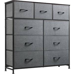 WLIVE Tall Dresser for Bedroom, 9 Drawer Chest of Drawers, Dark Grey