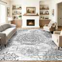 HEBE Washable Area Rug 8'x10' Non Slip Soft Distressed Medallion Bedroom & Living Room Rugs Vintage Entry Floor Carpet for Dining Room Bathroom Entryway