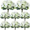 Geosar 8 Bundles Artificial Peonies Flowers Fake Silk Peony Bouquet Faux Peonies Flowers Bulk for Decoration Vase Floral Arrangements Wedding Party Table (White,Green)