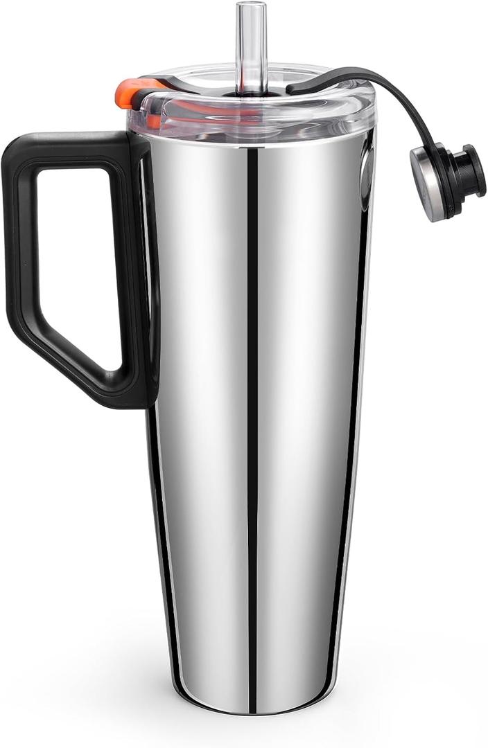 38 oz Tumbler with Handle, Insulated Cup with Patented Pop-Up Straw Lid | Patented pop-up straw, vacuum insulated stainless steel, cup holder friendly for commute, gym, travel, and daily hydration (EXP 12/27/36)
