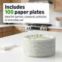 Amazon Basics Everyday Disposable Paper Plates, 8.62 Inch, Microwave-Safe, Cut Resistant, Soak-Proof, 100 Count