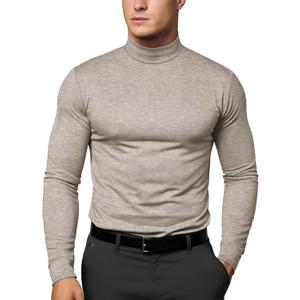 Zengjo Thermal Undershirt for Men Long Sleeve Mock Turtleneck(Heather Brown,XXL)