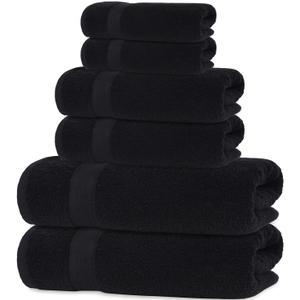 Quick-Dry, Soft & High Absorbent Bath Towels Cotton Turkish Bath Towel Set of 6 | Daily Use 100% Cotton Towels for Bathroom, Gym & More | Bathroom Towels Set (6 Pcs, Black)