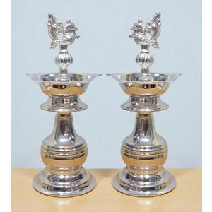 German Silver 8 x 3.5 Inch Traditional Diya for Home Temple Pooja Diya K3135