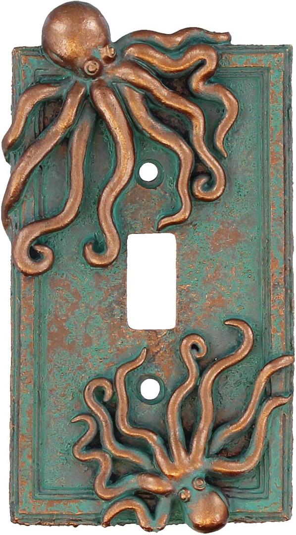 Top Brass Large Octopus/Kraken Electrical Cover Wall Plate Bronze/Verdigris Finish Style 2 - Single Switch, Double, Rocker, Outlet (Single Switch)