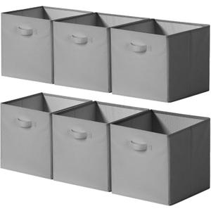 Cupic Cupid 13x13 Storage Cubes, 6 Pack Open Storage Bins with Handles, Storage Cube Organizer for Clothes and Toys, Collapsible Cube Bins for Closet, Shelves, Offices, Gray