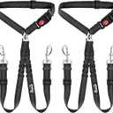 Lukovee Double Dog Seat Belt, New Dual Pet Car Headrest Restraint Safety Seatbelt No Tangle Dog Leash Duty Adjust Elastic Bungee Puppy Lead Splitter Connect Harness in Vehicle Travel,Black,2 Pcs