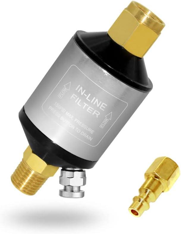 Beduan Air Compressor Water Oil Separator Filter for paint spray gun, 1/4 inch NPT Male and Female Thread silver