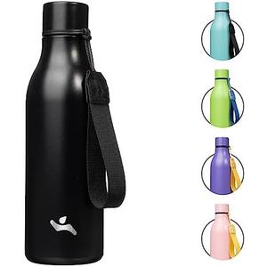 Konokyo Insulated Water Bottle with Strap,18 oz Double Wall Stainless Steel Vacuum Bottles Metal Water Flask,Black
