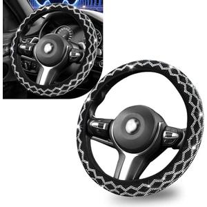 Jewkot 2 PACK Bling Car Steering Wheel Cover, 14.9" Diamond Decoration Non-Slip Cover for All Seasons, No Inner Ring Tight Fit Breathable and Dustproof Protector, Universal for Cars Trucks (White) Jewkot 2 PACK Bling Car Steering Wheel Cover, 14.9" Diamond Decoration Non-Slip Cover for All Seasons, No Inner Ring Tight Fit Breathable and Dustproof Protector, Universal for Cars Trucks (White)