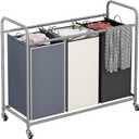 LINZINAR 3-Bag Laundry Basket Sorter Laundry Hamper Cart with Heavy Duty Rolling Lockable Wheels and Removable Bags (Assorted)