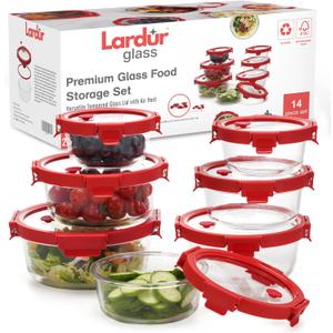 Premium Glass Food Storage Containers with Vented Lids  Set of 7, Various Size Round Borosilicate Glass Meal Prep Containers  BPA-Free, Microwave, Oven Dishwasher & Freezer Safe, Gift Packaged