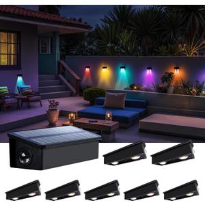 Fence Lights Solar Powered Outdoor Waterproof 3 Sided Wall LED Landscaping for Yard, Deck, Patio, Rail, Garage, Pool, Balcony, Energy Efficient Warm White Safety (Multicolor, Down-8Pack Light)