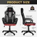 HapGIFT Office Chair, Home Office Chair with Link Armrest, Height Adjustable Computer Chair, Ergonomic PC Work Chair for Adults Teens, PU Leather Gaming Chairs, Gift, 300LBS (BLACK GREY), Small