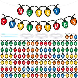 Kosiz 116 Pcs DIY Letter Custom Banner Customizable Banner Kit Merry Christmas Letter Garland Including 111 Letters Numbers 3 Rope 2 Threading Device for Christmas Holiday Party Home Classroom Decor