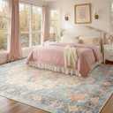 RELEANY Area Rugs 8'x10' Washable Non-Slip, Floral Vintage Distress Print Pattern Medallion Carpet for Living Room Bedroom Dining Room, Blue Orange Red