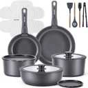 JEETEE 20 Pcs Pots and Pans Set Non Stick, Titanium Reinforced Nonstick Cookware Set with Detachable Handle, Induction Kitchen Cookware Sets, Oven Safe & Space Saving for RV Camping