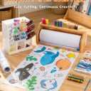 Wooden Tabletop Paper Roll Dispenser for Kids, Paper Roll Holder with Safe Sliding Cutter, Drawing Scroll and Art Supplies Set for Classroom Preschool