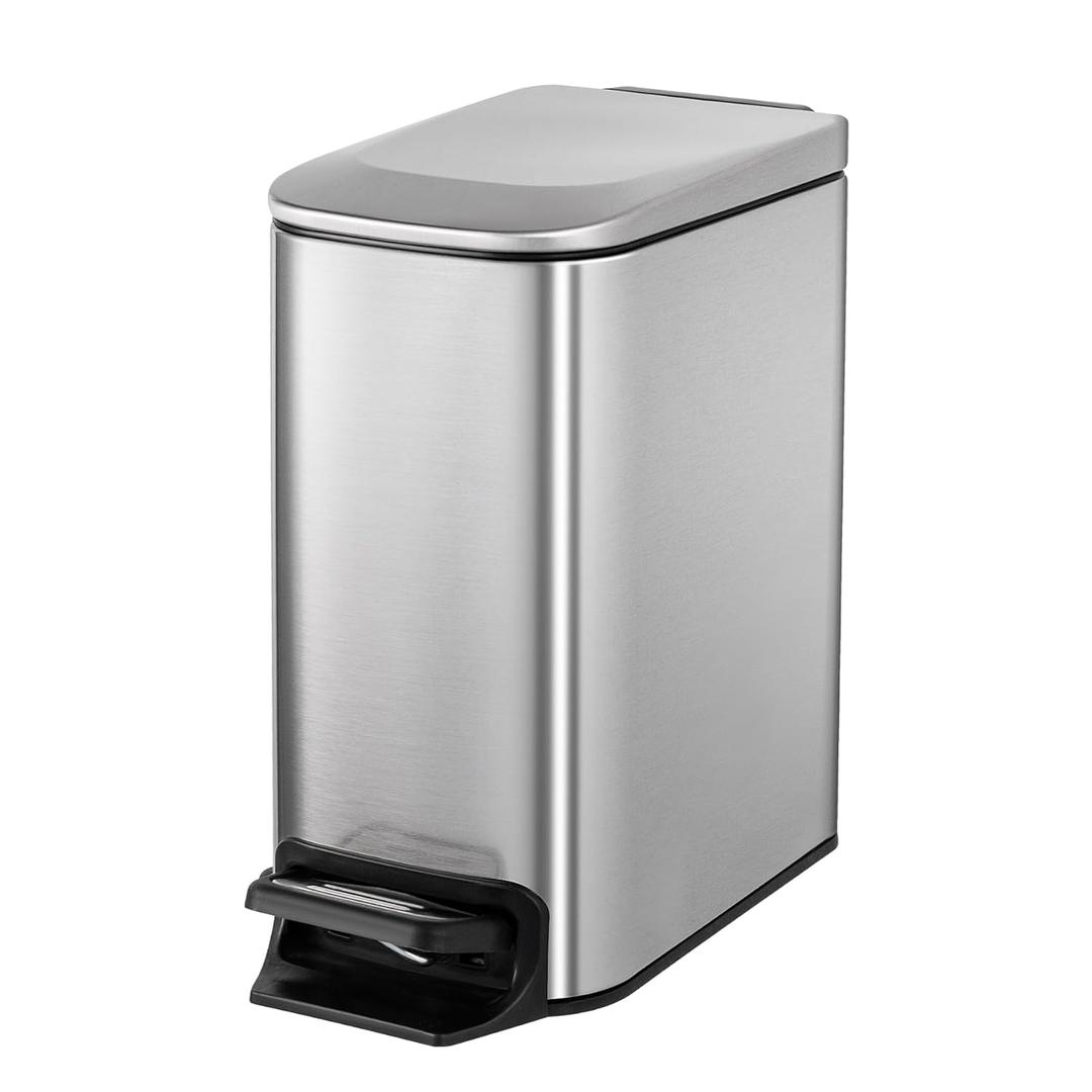 Cesun Small Bathroom Can with Lid Soft Close, Step Pedal, 6 Liter / 1.6 Gallon Stainless Steel Mini Garbage Can for Office, Outdoor Bin with Removable Inner (Silver)