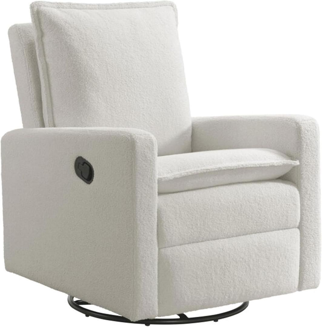 Oxford Baby Uptown Manual Upholstered Glider Recliner Rocking Chair 360 Swivel for Nursery and Living Room  Boucle White