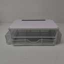 AUPSEN White Monitor Stand Riser, 2-Tier Wood Computer Desk Organizer with Drawer, Pen Storage & Phone Holder, Office Desk Accessories Desktop Organizer for Office Supplies