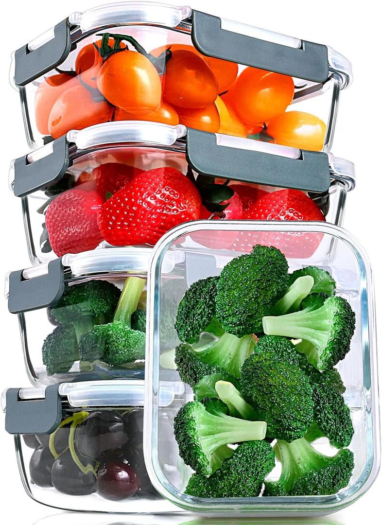 M MCIRCO [5-Packs, 30 Oz] Glass Meal Prep Containers with Snap Locking Lids Glass Food Containers,Airtight Lunch Container,Microwave, Oven, Freezer and Dishwasher
