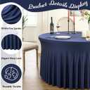 Outpain 8 Pack Spandex Navy Blue Round Tablecloths for 60in Tables, 120Inch Stretchy Fitted 5FT Round Table Clothes,Wrinkle Free Table Cover with Skirt for Wedding Party Dining Banquet