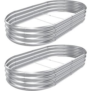 AHEONLAR 2pack 8×4×1ft Raised Garden Bed，Outdoor Galvanized Planter Boxes, Oval Large Metal Raised Garden Beds for Vegetables