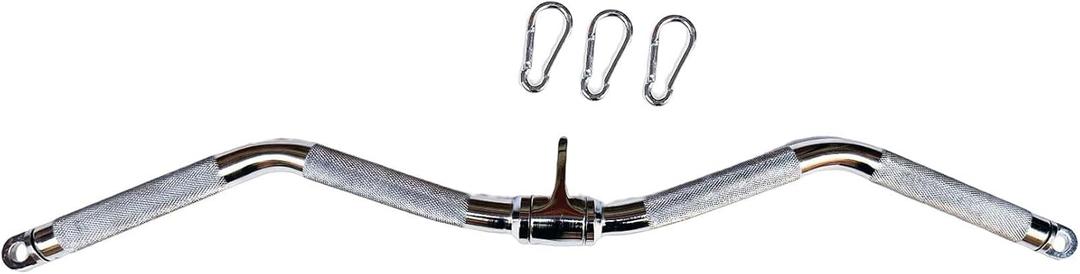 Lat Cable Machine Attachment Curl Pulldown Barbell Revolving Bar, Multi-Exerciser Cable Attachment, Solid Steel Tricep Press Down Bar with Rubber Handgrips & Revolving Hanger (28 Inch Chrome)