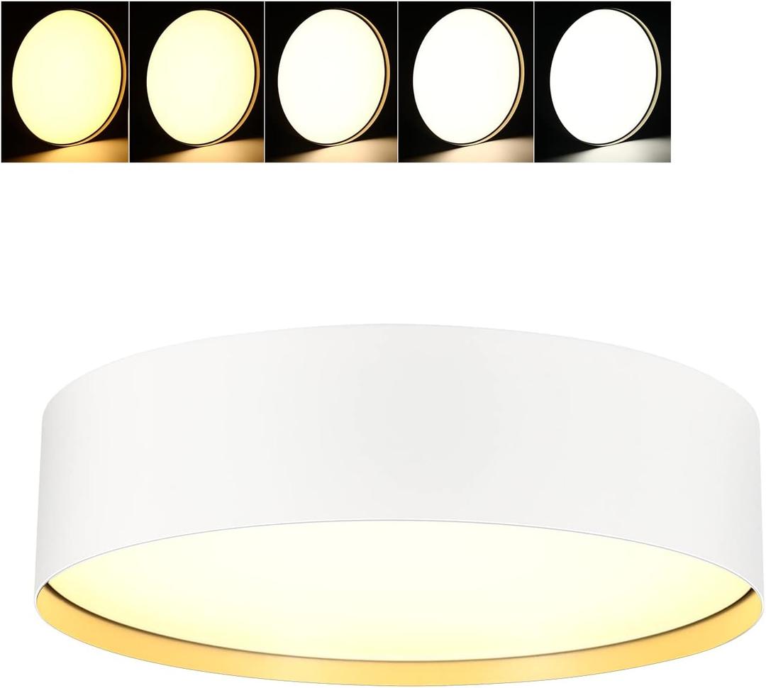 CLOUDY BAY 9 inch 5CCT 1200LM LED Flush Mount Ceiling Light Fixture,Sandy White with Gold Inside,2700K/3000K/3500K/4000K/5000K Selectable Selectable,120V 18W CRI90+,Dimmable
