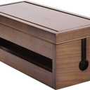 Changsuo Cable Management Box Wooden Cord Organizer Box for Extension Cord Power Stripe Surge Protector Wire Management Concealer Cover Hider for Desktop Home Office Kitchen (Brown)