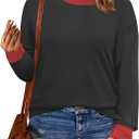 DOLNINE Womens-Plus-Size-Sweatshirts Color Block Long Sleeve Tops Fall Casual Crewneck Shirts Trendy Loose Fit Tunics XL-5XL (Black, XL)