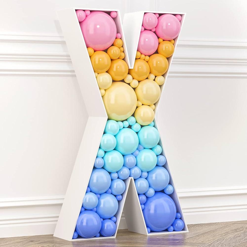 4FT Marquee Letters Mosaic Large Letters X Balloon Frame for Birthday Party Wedding Backdrop Decoration Anniversary Baby Shower Day Decor Pre-Cut Big Foam Board with Acrylic Plate Base