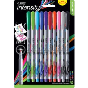 BIC Intensity Fineliner Marker Pens, Medium Point (0.7mm), Assorted Colors, Smooth Application, 10-Count