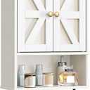 Bathroom Wall Cabinet, Medicine Cabinet with Open Partition and Towel Bar, Rustic Storage Cabinet with Open and Hidden Storage Space, for Bathroom, Living Room, Kitchen, White and Walnut (7.1"D x 15.4"W x 24.4"H)