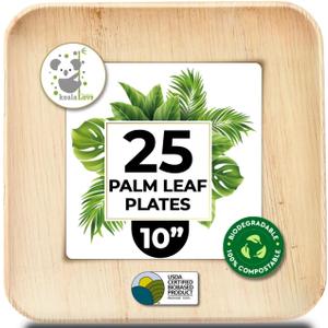 Palm Leaf Plate 10 Inch Bamboo Paper Plates Disposable 25 Dinner Square Party Plate Event Tableware Eco Biodegradable Compostable Wooden Best Alternative to Plastic, By KoalaLove