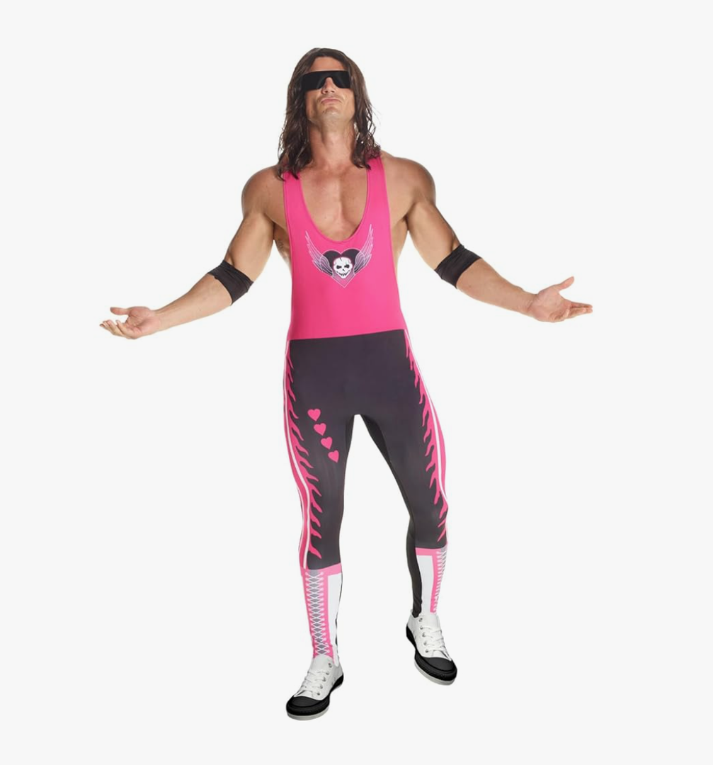 Morph Bret Hart Costume, Bret the Hitman Hart WWE Costume Adult, Wrestling Costumes for Men, Halloween Costumes for Men, XL