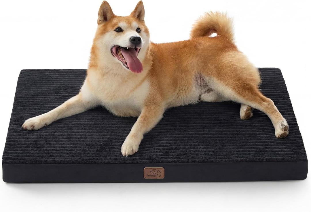 Bedsure ComfyFleece Dog Beds Large Sized Dog- Orthopedic Pet Beds for Crate with Removable Machine Cover, NOT Waterproof Egg Crate Foam Puppy Mat for Pets Up to 50 lbs, 35x22x2.8, NOT Chewproof