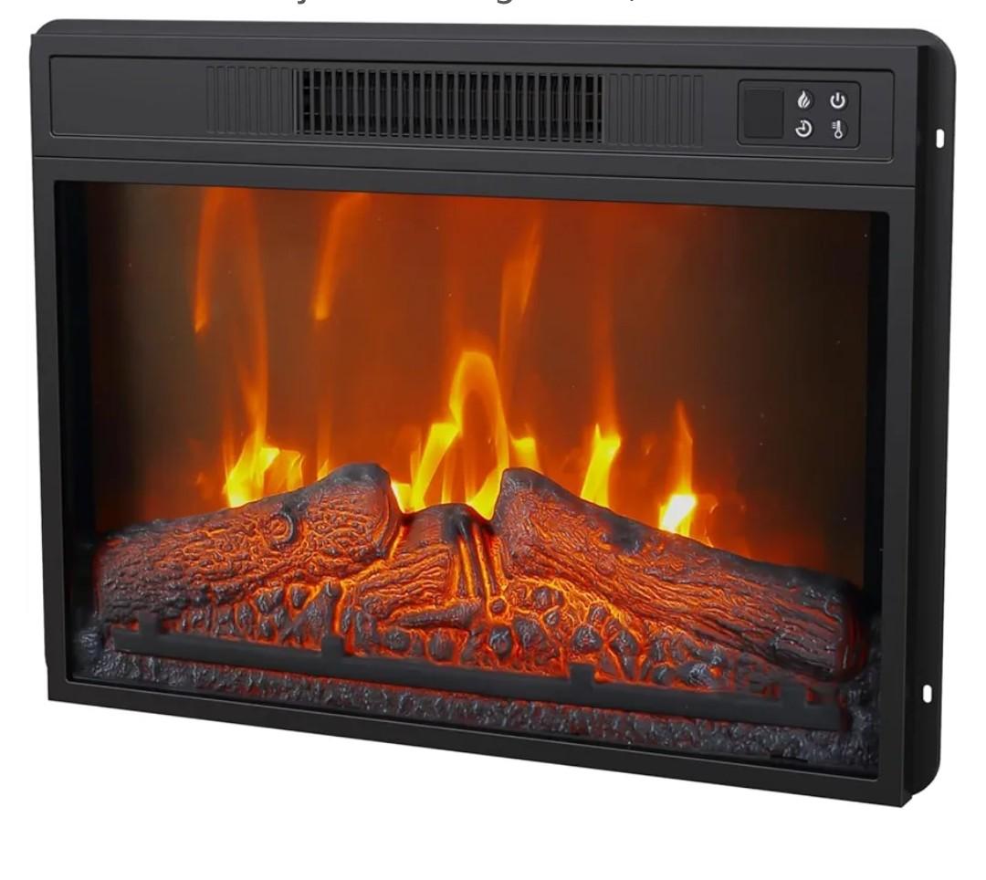 23" Electric Fireplace Insert, Recessed Fireplace Heater with Remote Control, Indoor Fireplace Heater with Adjustable Brightness, Timer