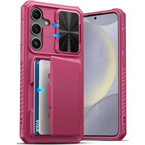 ATATOO for Samsung Galaxy S24+ Plus Case with Card Holder (Store 3-5 Cards) & Slide Lens Cover, Military Grade Protection, Rugged Protective Wallet Cover for Galaxy S24+ Plus 6.7", Pink