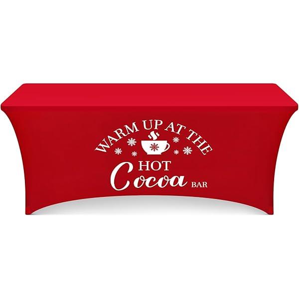 Tegeme 6 ft Christmas Hot Cocoa Tablecloth Hot Chocolate Supplies Spandex Fitted Tablecloths Fitted Supplies for Christmas Holiday Birthday Party Folding Tables(Red Solid Color)