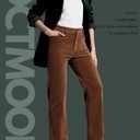 OctMoon Women's Corduroy Pants Straight Leg Casual Trousers 97% Cotton Stretch Pantalones de Pana with Pockets & Button (Brown, XL)